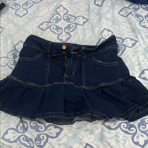 Dark Blue Denim Skirt with Ruffle Hem